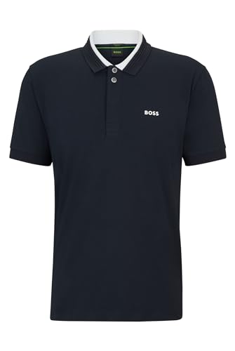 BOSS Herren Paddy 1 Poloshirt aus Stretch-Baumwolle mit 3D-Streifen am Kragen Dunkelblau XL von BOSS