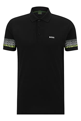 BOSS Herren Paddy 2 Poloshirt aus Baumwoll-Jacquard mit Piqué-Struktur und mehrfarbigen Logos Schwarz M von BOSS