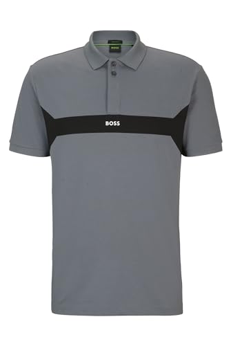 BOSS Herren Paddy 2 Poloshirt aus Baumwoll-Piqué mit Colour-Blocking und Logo Grau L von BOSS