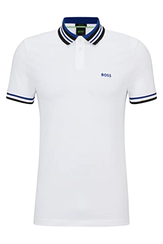 BOSS Herren Paddy 2 Poloshirt aus Baumwoll-Piqué mit gerippten Streifen Weiß L von BOSS