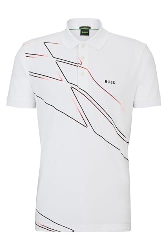 BOSS Herren Paddy 3 Poloshirt aus elastischem Baumwoll-Mix mit saisonalem Artwork Weiß XL von BOSS