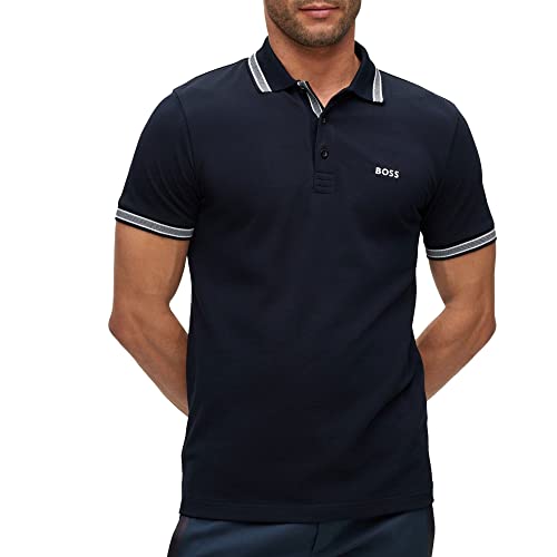 BOSS Herren Paddy Poloshirt aus Baumwoll-Piqué mit Kontrast-Logo Dunkelblau XXXL von BOSS