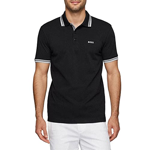 BOSS Herren Paddy Poloshirt aus Baumwoll-Piqué mit Kontrast-Logo Schwarz M von BOSS