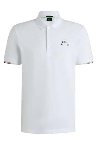 BOSS Herren Paddy Open 25 Active Paddy Poloshirt aus merzerisierter Baumwolle mit Gitter-Details Weiß L von BOSS