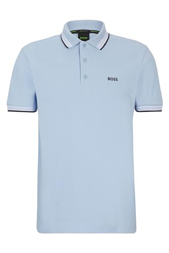 BOSS Herren Paddy Poloshirt aus Baumwoll-Piqué mit Kontrast-Logo Hellblau XL von BOSS