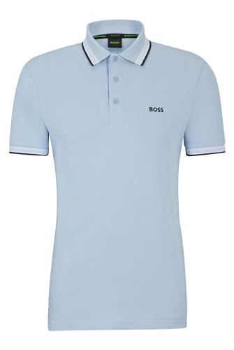 BOSS Herren Paddy Poloshirt aus Baumwoll-Piqué mit Kontrast-Logo Hellblau XXL von BOSS