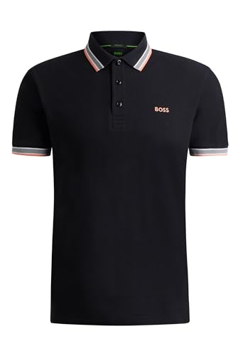 BOSS Herren Paddy Poloshirt aus Baumwoll-Piqué mit Kontrast-Logo Schwarz XL von BOSS