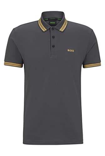 BOSS Herren Paddy Poloshirt aus Bio-Baumwolle mit Logo Dunkelgrau S von BOSS