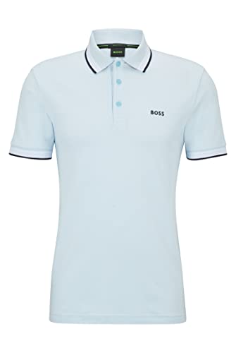 BOSS Herren Paddy Poloshirt aus Bio-Baumwolle mit Logo Hellblau XL von BOSS