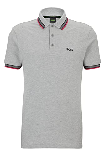 BOSS Herren Paddy Poloshirt aus Bio-Baumwolle mit Logo Hellgrau XXXL von BOSS