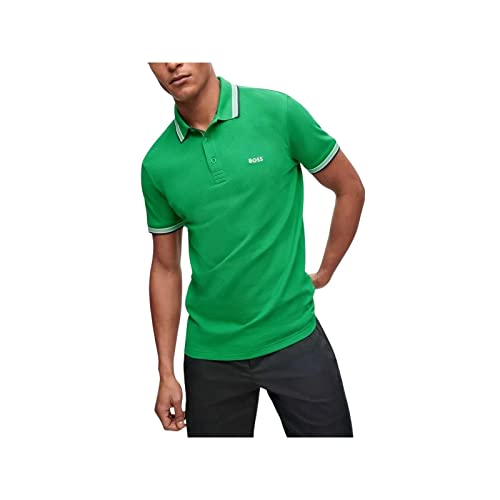 BOSS Herren Paddy Poloshirt aus Bio-Baumwolle mit Logo Hellgrün S von BOSS