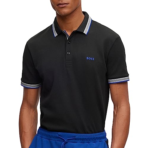 BOSS Herren Paddy Poloshirt aus Bio-Baumwolle mit Logo Schwarz L von BOSS