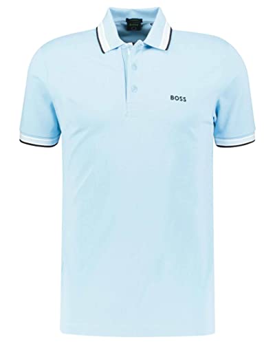 BOSS Herren Paddy Poloshirt aus Baumwoll-Piqué mit Kontrast-Logo Blau M von BOSS