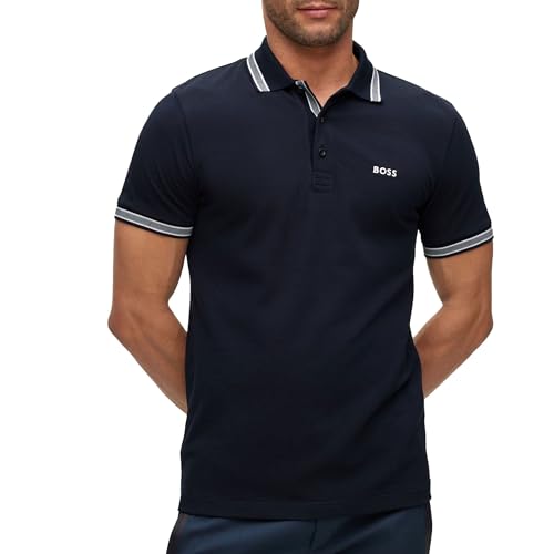 BOSS Herren Paddy Curved Polohemd, Dunkelblau, S EU von BOSS