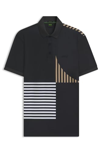 BOSS Herren Paddy Striped C1 Paddy Active Poloshirt aus Stretch-Jersey mit digitalem Print Schwarz001 XXXL von BOSS