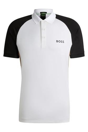 BOSS Herren Paddy TOC Pique Active Paddy Poloshirt im Colour-Block-Design mit Mesh-Einsätzen Weiß XL von BOSS