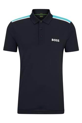 BOSS Herren Paddytech Poloshirt aus Performance-Stretch-Gewebe mit kontrastfarbenem Logo Dunkelblau XXXL von BOSS