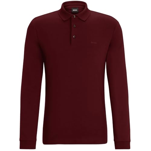 BOSS Herren Pado 30 Poloshirt aus Interlock-Baumwolle mit Logo-Stickerei Dunkelrot L von BOSS