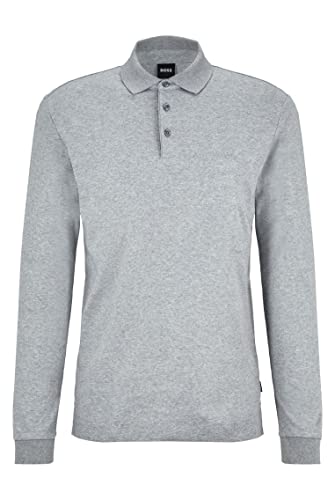 BOSS Herren Pado 30 Poloshirt aus Bio-Baumwolle mit Logo-Stickerei Silber L von BOSS