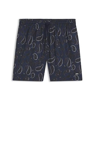 BOSS Herren Paisley AOP Badeshorts mit Paisley-Print und Gummi-Logo Dunkelblau L von BOSS