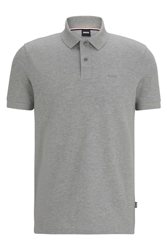 BOSS Herren Pallas Regular-Fit Poloshirt aus Baumwolle mit Logo-Stickerei Silber M von BOSS