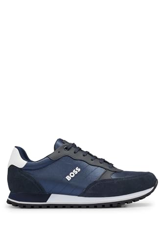 BOSS Herren Parkour-L Runn Schnür-Sneakers aus verschiedenen Materialien mit erhabenem Logo Dunkelblau 45 Größe 45 von HUGO BOSS