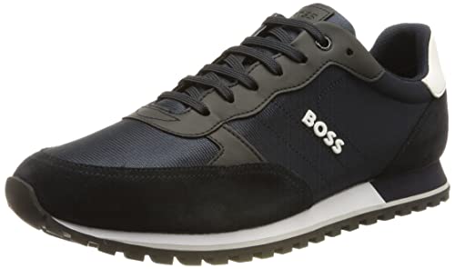 BOSS Herren Parkour-L Runn Sneakers aus verschiedenen Materialien im Laufschuh-Stil mit erhabenem Logo Dunkelblau 46 Größe 46 von BOSS