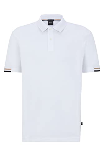 BOSS Herren Parlay 147 Slim-Fit Poloshirt mit gummiertem Logo Weiß M von HUGO BOSS