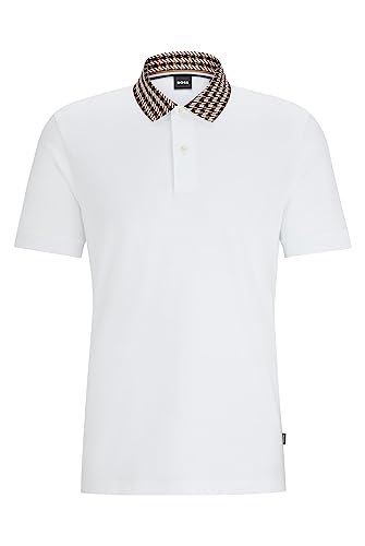 BOSS Herren Parlay 180 Poloshirt aus merzerisierter Baumwolle mit Hahnentritt-Kragen Weiß XL von BOSS