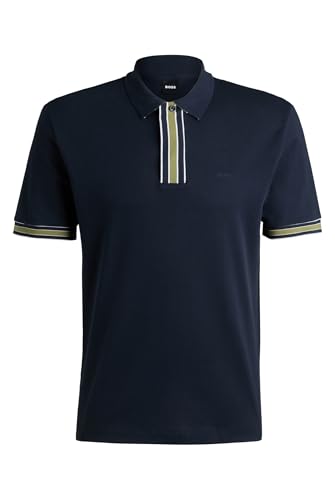 BOSS Herren Parlay 185 Poloshirt aus Interlock-Baumwolle mit Kontrast-Details Dunkelblau M von BOSS