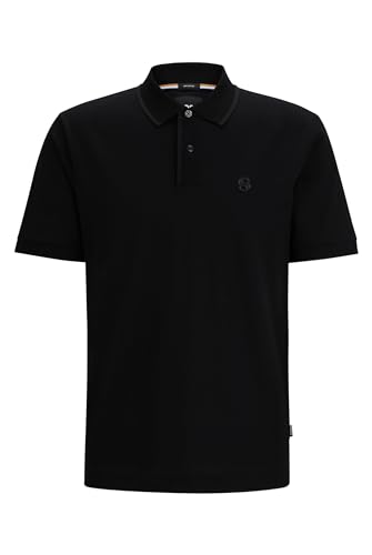 BOSS Herren Parlay 210 Poloshirt aus merzerisierter Baumwolle mit gesticktem Doppel-Monogramm Schwarz XXL von BOSS