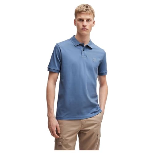 BOSS Herren Passenger Slim-Fit Poloshirt aus Stretch-Baumwolle mit Logo-Aufnäher Blau XXL von BOSS