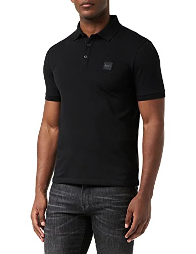 BOSS Herren Passenger Slim-Fit Poloshirt aus Stretch-Baumwolle mit Logo-Aufnäher Schwarz L von BOSS