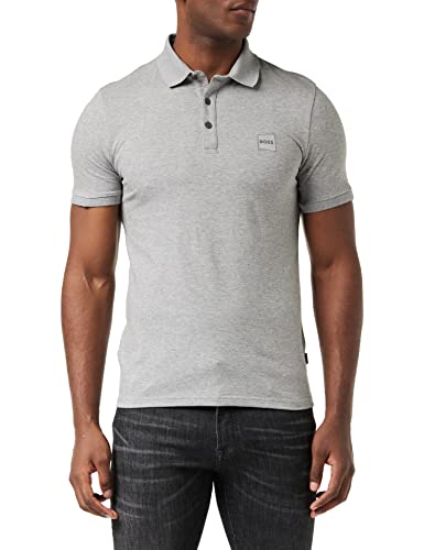 BOSS Herren Passenger Slim-Fit Poloshirt aus Stretch-Baumwolle mit Logo-Aufnäher Hellgrau XXL von BOSS