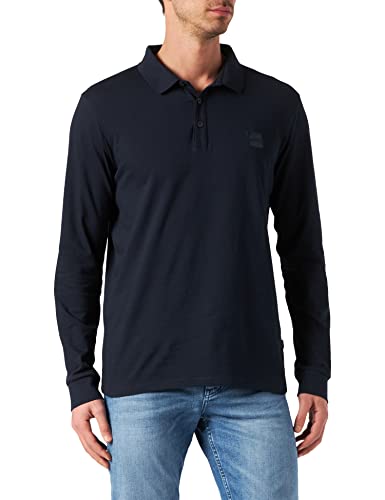 BOSS Herren Passerby Slim-Fit Longsleeve-Poloshirt mit Logo-Aufnäher Dunkelblau XXL von BOSS