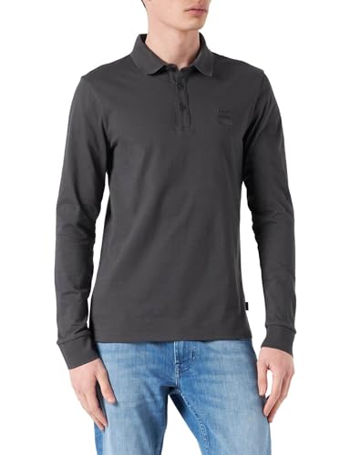 BOSS Herren Passerby Slim-Fit Longsleeve-Poloshirt mit Logo-Aufnäher Dunkelgrau S von BOSS