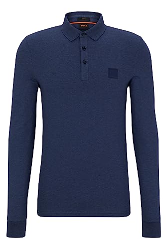 BOSS Herren Passerby Slim-Fit Longsleeve-Poloshirt mit Logo-Aufnäher Dunkelblau S von BOSS