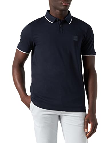 BOSS Herren Passertip Slim-Fit Poloshirt aus Stretch-Baumwolle mit Logo-Aufnäher Dunkelblau L von BOSS