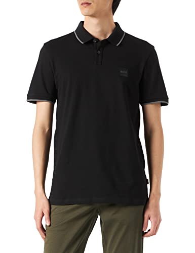 BOSS Herren Passertip Slim-Fit Poloshirt aus Stretch-Baumwolle mit Logo-Aufnäher Schwarz M von BOSS