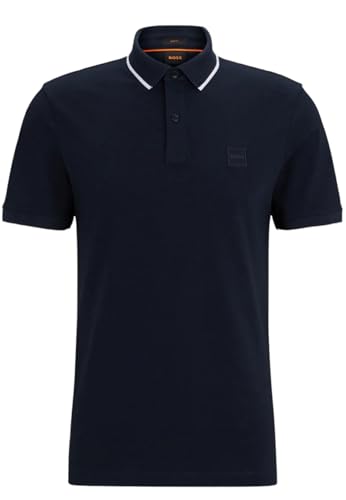 BOSS Herren Passertip Slim-Fit Poloshirt aus gewaschenem elastischem Baumwoll-Piqué Dunkelblau L von BOSS