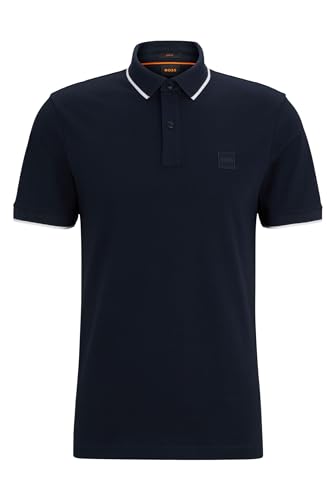 BOSS Herren Passertip Slim-Fit Poloshirt aus gewaschenem elastischem Baumwoll-Piqué Dunkelblau XXL von BOSS