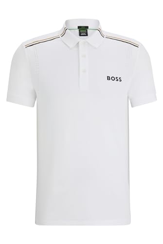 BOSS Herren Patteo MB 13 x Matteo Berrettini Slim-Fit Poloshirt mit Signature-Streifen Weiß XXL von BOSS