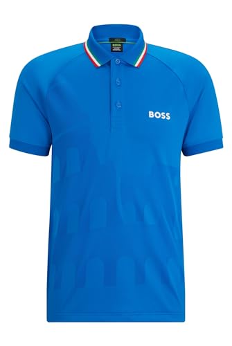 BOSS Herren Patteo MB 14 x Matteo BERRETTINI Slim-Fit Poloshirt aus Funktions-Jacquard-Jersey Dunkelblau L von BOSS