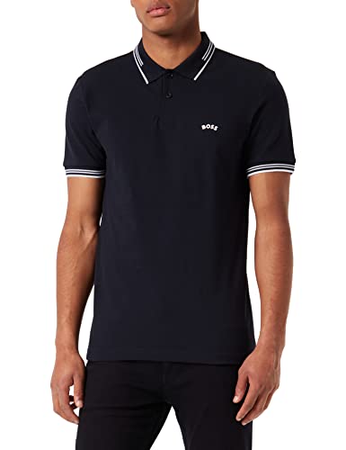 BOSS Herren Paul Curved Slim-Fit Poloshirt aus Stretch-Baumwolle mit geschwungenem Logo Dunkelblau XXXL von BOSS