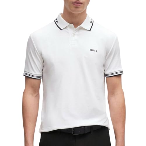 BOSS Herren Paul Slim-Fit Poloshirt aus Stretch-Baumwolle mit Branding Weiß XL von BOSS