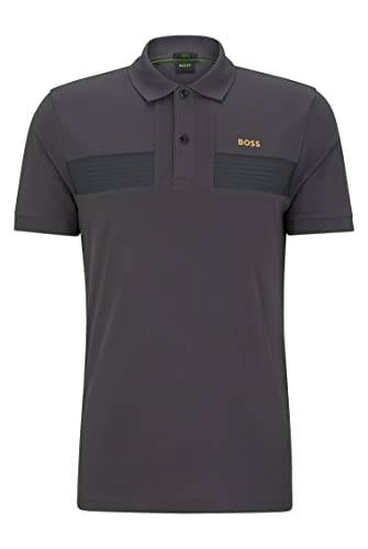 BOSS Herren Paule 2 Slim-Fit Poloshirt aus Baumwoll-Mix mit gestreiftem Tape Dunkelgrau XXL von BOSS