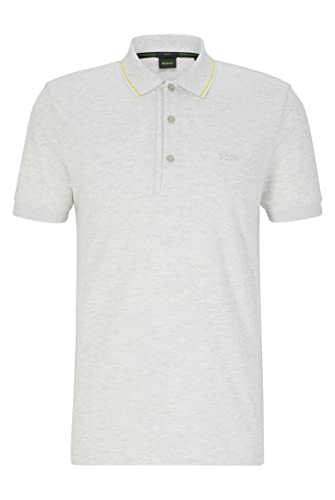BOSS Herren Paule 4 Slim-Fit Poloshirt mit Logo-Knopfleiste Hellgrau L von BOSS