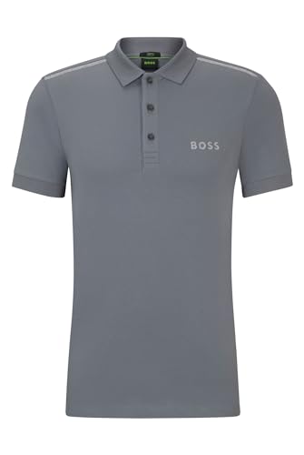 BOSS Herren Paule Mirror Slim-Fit Poloshirt mit dekorativen reflektierenden Details Grau M von BOSS