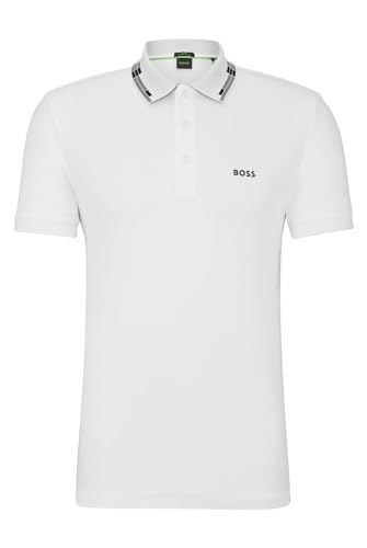 BOSS Herren Paule Slim-Fit Poloshirt aus Interlock-Baumwolle mit Grafiken am Kragen Weiß L von BOSS