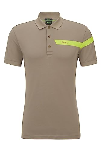 BOSS Herren Paule Slim-Fit Poloshirt mit Streifen und Logo Hellgrün M von BOSS